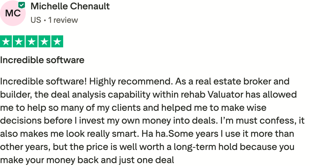 Rehab Valuator review on TrustPilot from Michelle Chenault